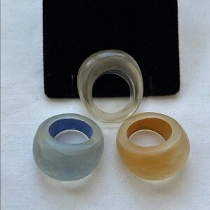 Set of 3 Translucent Dome Shaped Ring Set
